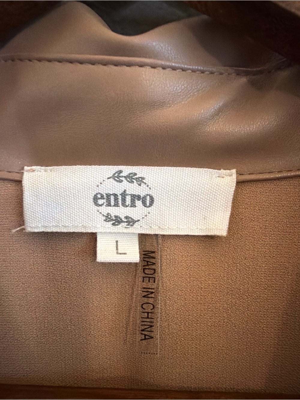 Entro Shirt Dress Large Taupe Faux Leather Trim Button Front Quiet Luxury - Picture 5 of 8